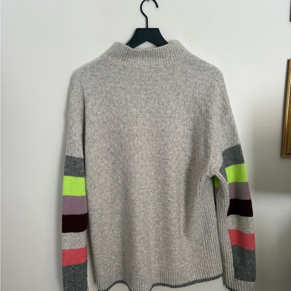 CAbi Downhill Grey Half-Zip Sweater Colorful Stripes Chic Women’s Large #4815 - Picture 8 of 8